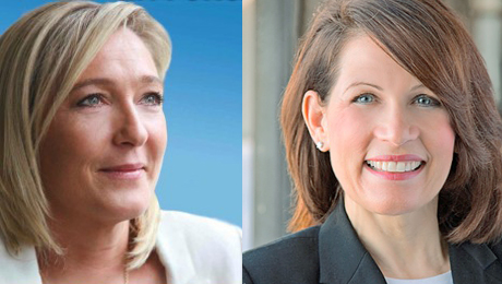 Montage : Marine Le Pen sur l'affiche du Congrès de Tours 2011 du FN / Michele Bachmann sur une affiche de campagne pour les présidentielles de 2012.