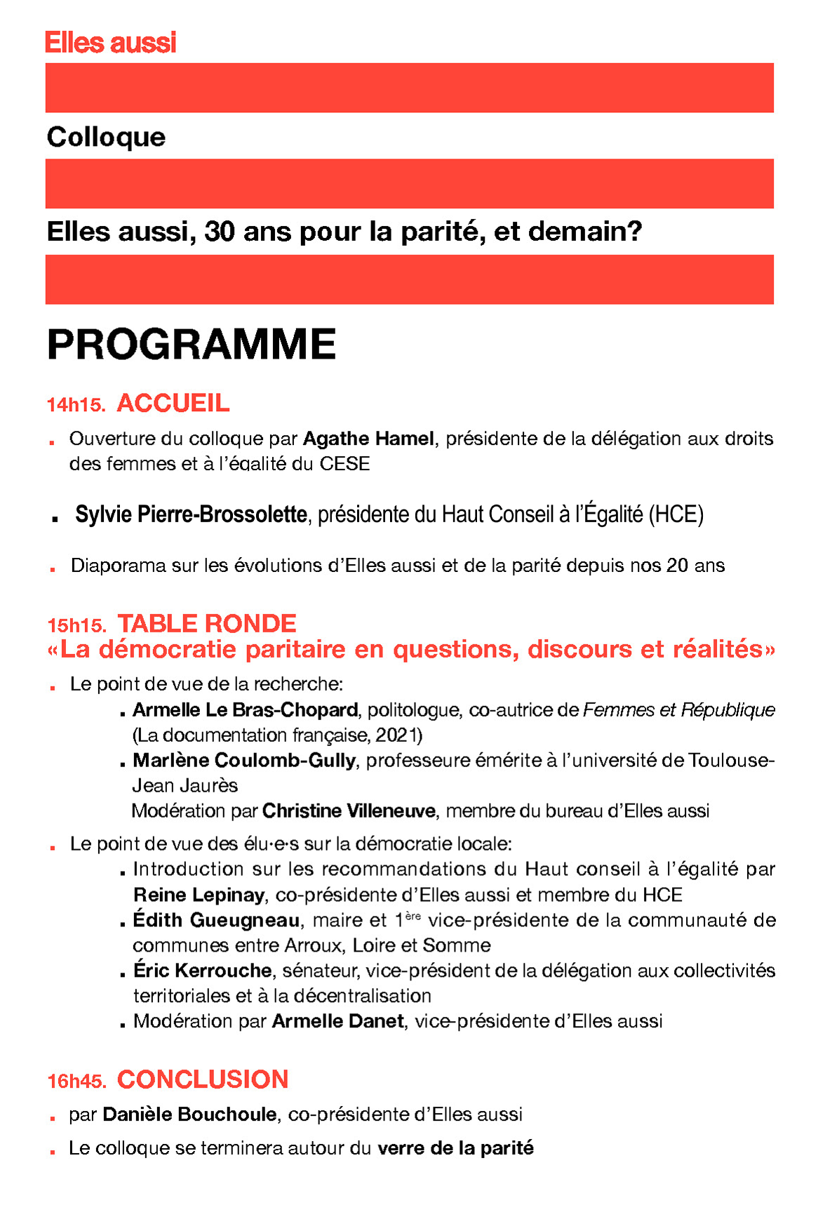 Pour fêter ses 30 ans, Elles aussi a le plaisir de vous inviter à son colloque